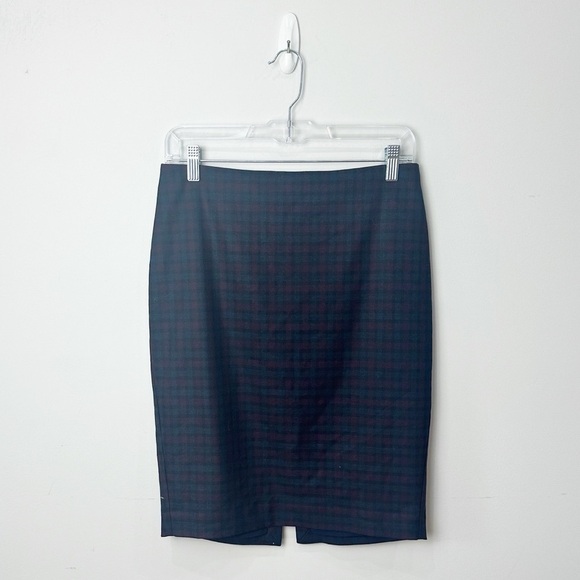 Express Editor Pencil Skirt Navy Red Plaid Career Office Fall Interview Work - Picture 3 of 6